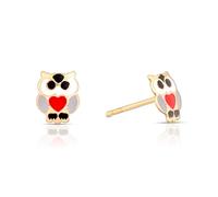 Children's 9ct Yellow Gold Enamel Owl Stud Earrings