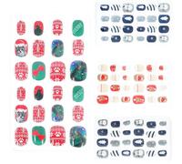 Children's Abs Nail Decal 96pcs in 4 Boxes Christmas Theme | Easy to Apply, Breathable and Lightweight Build, Safe for Nails and Skin, Lovely Classic Festive Design Random Style