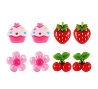 Children's Adhesive Earrings 4 Pairs Clip On Earrings for Pretend Pay Jewellery Earrings Set Party Favors (+ Cherry + Ice Cream Each Pair) Ear Clips Girls Earrings Clips Small, Mittel,
