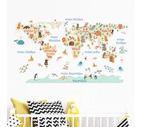 Children's Adhesive Stickers | Pastel World Map Sticker - Wall Decoration for Children's Bedrooms | 60 x 100 cm