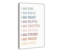 Children's Affirmations, Classroom, Playroom Poster, Home School, I Am Kind And Smart And Loved Canvas Poster Wall Art Decor Print Picture Paintings for Living Room Bedroom Decoration 24x36inch(60x90c