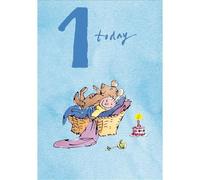 Children's Age Birthday Card - Boys/Girls - Quentin Blake Illustrated Design - Made in the UK - Eco-Friendly (Boys Age 1 - Baby and Teddy Bear)