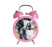 Children's Alarm Clock Retro Silent Pointer Clocks Round Number Dual Bell s Loud Alarm Clock Pink Colors Bedside Night Light Home Decors Selective Focus Photography of French Bulldog Puppy