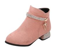 Children's Ankle Boots Girls 34 Ankle High Heel Riding Boots Rhinestone Decoration Slim Princess Ankle Boots Carnival Party Glitter Short Boots Non-Slip Airy Leather Boots Autumn Boots, pink, 1.5 UK