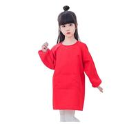 Children's Art Smock with Long Sleeves and Front Pocket, Waterproof Nylon Material for Painting, Drawing, and Messy Play, Adjustable Snap Closure, Ages 2-8, Solid Color Design (Red, 100/中码)