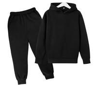 Children's Autumn and Winter Solid Color Padded Hoodie Sweatshirt Set Piece Set Matching Outfits (Black, 5-6 Years)