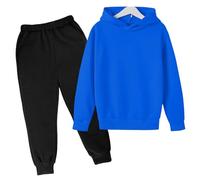 Children's Autumn and Winter Solid Color Padded Hoodie Sweatshirt Set Piece Set Matching Outfits (Blue, 3-4 Years)