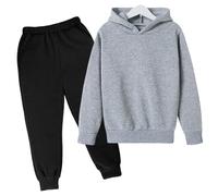 Children's Autumn and Winter Solid Color Padded Hoodie Sweatshirt Set Piece Set Matching Outfits (Grey, 4-5 Years)