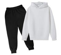 Children's Autumn and Winter Solid Color Padded Hoodie Sweatshirt Set Piece Set Matching Outfits (White, 3-4 Years)