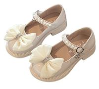 Children's Baby Girl Leather Shoes Summer Soft Bottom Pearl Bow with Dress Princess Shoes Little Kid/Big Kids, beige, 3 UK