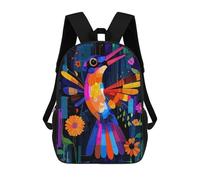 Children's Backpack, 3D Printed Expressionist Geometry Hummingbird - Vibrant Abstract Nature Art Backpack, Backpack for Boys Girls, 17 Inch Adjustable Lightweight School Bag for Primary School 17inch