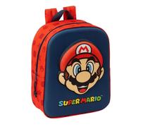 SUPER MARIO 3D - Nursery Backpack 3D, Adaptable to Cart, Easy Cleaning, Ideal for Children of Different Ages, Comfortable and Versatile, Quality and Resistance, 22 x 10 x 27 cm, Navy Blue/Red, M,