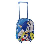 Children's Backpack with Wheels Sonic Boy and Girl - School Trolley Backpack 3D in Blue EVA, Telescopic Handle and Side Mesh Pocket, Ideal for Nursery and Back to School