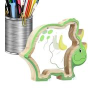 Children's Banks for Real Money, Money Box with Dinosaurs - Dinosaur Saving Co with Vivid Patterns and Sturdy Wooden Jar Crin | For the Bedroom, Bookcase, Shelf, Decoration