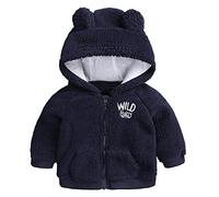 Children's Bear Ears Plush Coat Thick Warm Hooded Jacket Cotton Clothes,Toddler Kids Baby Girl Boy Cute Ear Zipper Pure Color Hooded Coat Long Sleeve Warm Outwear Navy