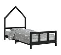 Children's Bed Black 90 x 190 cm Solid Pine Wood with Slatted Frame Sturdy House Bed for Children's Room Boys Girls from 4 Years Safe Fall Protection and Creative Sleeping