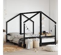 Children's Bed Black Made of Solid Pine Wood with 2 x 80 x 200 cm Mattress Dimensions, Sturdy Slatted Frame, Convertible, with Slip-On Rungs for Children's Room and Bedroom