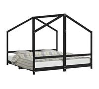 Children's Bed Black Solid Pine 2 x 90 x 190 cm with Slatted Frame for Children's Room, Height-Adjustable and Convertible, Sturdy Cot for Junior Bed and Newborn Sleeping Comfort