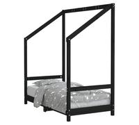 Children's Bed Black Solid Pine 70 x 140 cm with Slatted Frame Children's Room Cot Baby Bed Side Bed for Girls Boys with Practical Storage Space and Safe Fall Protection