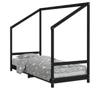 Children's Bed Black Solid Pine 80 x 200 cm with Slatted Frame and Slip-On Rungs, Convertible, with Storage Space and Fall Protection for Boys and Girls in the Children's Room