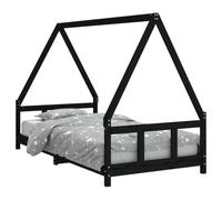 Children's Bed Black Solid Pine 90 x 190 cm House Bed Design with Slatted Frame Sturdy Children's Room Bed for Girls Boys from 4 Years with Fall Protection and Slip Rungs