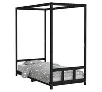 Children's Bed Black Solid Pine 90 x 190 cm with Slatted Frame and Canopy Design, Sturdy Cot for Children's Room, Convertible, with Storage Space and Fall Protection