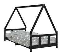 Children's Bed Black Solid Pine 90 x 200 cm House Bed Design with Slatted Frame and Sturdy Frame for Children's Room Boys Girls