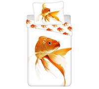 Children's Bed Linen Reversible Animal Goldfish Fish Orange with White Background 140 x 200 cm + 70 x 90 cm 100% Cotton with Zip Closure
