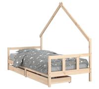 Children's Bed with Drawers 90 x 200 cm Solid Pine House Bed Design with Slatted Frame, Storage Space and Slip-On Rungs for Children's Room Boys Girls Convertible and Stable