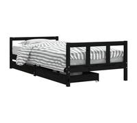 Children's Bed with Drawers, Black, 90 x 200 cm, Solid Pine Slatted Frame, Storage Space, Children's Room, Convertible, Height-Adjustable, Stable for Girls and Boys