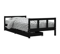Children's Bed with Drawers, Black, Made of Solid Pine Wood, 90 x 190 cm, Sturdy Slatted Frame, Storage Space for Children's Room, Suitable for Girls and Boys from 4 Years