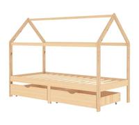 Children's Bed with Drawers Made of Solid Pine 90 x 200 cm, Slatted Frame, Wheels, Convertible, with Slip-On Rungs, Ideal for Children's Room and Bedroom, Grows with Your Child, Foldable, Height