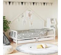 Children's Bed with Drawers, White, 90 x 190 cm, Solid Pine Slatted Frame, House Bed, Storage Space for Children's Room, Girls, Boys, with Safe Fall Protection and Convertible