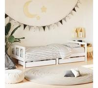 Children's Bed with Drawers, White, 90 x 200 cm, Solid Pine Slatted Frame, Storage Space, Children's Room, Girls, Boys, Baby Bed