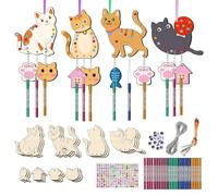 Children's Bell with Music Box Crafts - 12 Piece Wind Chimes Craft Kit | Spring Projects for Unfinished Wooden Coloring Ornaments Create d