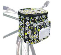 Children's Bicycle Basket, Oxford Fabric Waterproof Bicycle Basket, Front Handlebar Baskets with Zip Bicycle Accessories for Girls and Boys, 21 x 16 x 22 cm (Black Flowers)