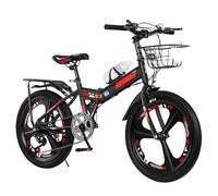 Children's Bicycle Mountain Bike Old Folding Speed Big Kid Bicycle Thickened Anti-Skid and Wear-Resistant Tires Folding and Installation-Free Black and Red,22