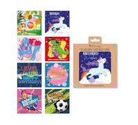 Children's Birthday Cards Pack, 8 Assorted Designs with Envelopes, Unicorn, Dinosaur, Sports Theme
