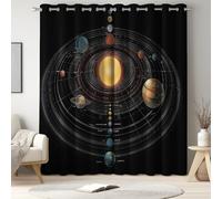 Childrens Blackout Curtains Dark, Thermal Curtains, Eyelet Curtains, Universe, Sun Planet Orbit, Light Blocking, Privacy, W 66" x L 72", Noise Reducing, Kids Room