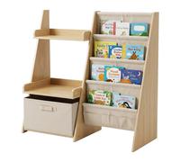 Children's bookshelf - wall or freestanding shelf with pockets & storage box