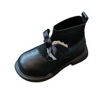 Children's Boots High Top Ankle Boots Winter Girls Stretch Socks Lace Boots Bow Boots for Children Fleece Chestnut Boots for Toddler (Black, 11 Little Child)