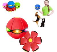 Children's Bouncing Ball,Magic Flying Saucer Bouncy Ball, Dual Form Freely Switchable,with 6 Light,Glowing Pet Toy for Educational Body Exercise Reaction, Easy to Catch (Red)
