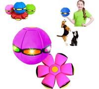 Children's Bouncing Ball,Magic Flying Saucer Bouncy Ball, Dual Form Freely Switchable,with 6 Light,Glowing Pet Toy for Educational Body Exercise Reaction, Easy to Catch (Pink)