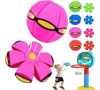 Children's Bouncing Ball, Magic Flying Saucer, Bouncy Ball, Parent-Child Interaction, Dual Form Freely Switchable, with 6 Light (Pink)