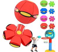 Children's Bouncing Ball, Magic Flying Saucer, Bouncy Ball, Parent-Child Interaction, Dual Form Freely Switchable, with 6 Light (Red)