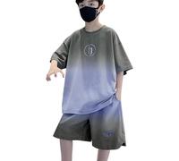 Children's Boys' Two-Piece 2026 Summer Short Sleeve Boys Summer 2024 Medium Large Children Boys Clothing Casual Sports Suit T-Shirt Sports Shirt, Army Green, 176.00