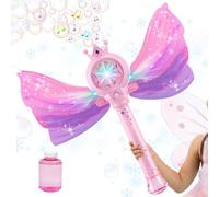 Children's Bubble Blowing Toy Girl, Automatic Bubble Stick With Wings Design, Musical Light-Up Foam Maker, Battery Operated magic wan d, 3 Pc For Christmas, Garden, Birthday, Indoor, Backyard