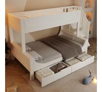 Children's Bunk Bed with Under-bed Pull-out Drawer, Ladder Cabinet Storage, Staircase Sleeper for Living Room, 246L x 141W x 150H cm, White Aosom UK