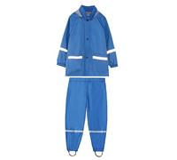 Children's Button Raincoat Hooded - Windproof Long Sleeve Jacket & Pants Set - Girls Boys Waterproof Outfits Blue