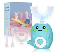Children's C-type electric toothbrush, multi-mode high-frequency sonic vibration toothbrush, cute cartoon dinosaur shape 360-degree cleaning IPX7 waterproof design (2-12 years old) (baby blue)